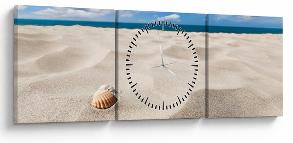 Obraz - Muszle na plaży (z zegarem) (90x30 cm)