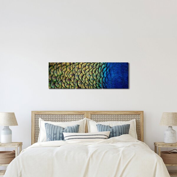 Obraz - Pawie pióra (z zegarem) (90x30 cm)