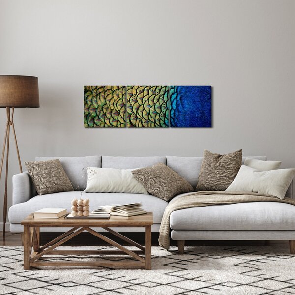 Obraz - Pawie pióra (z zegarem) (90x30 cm)