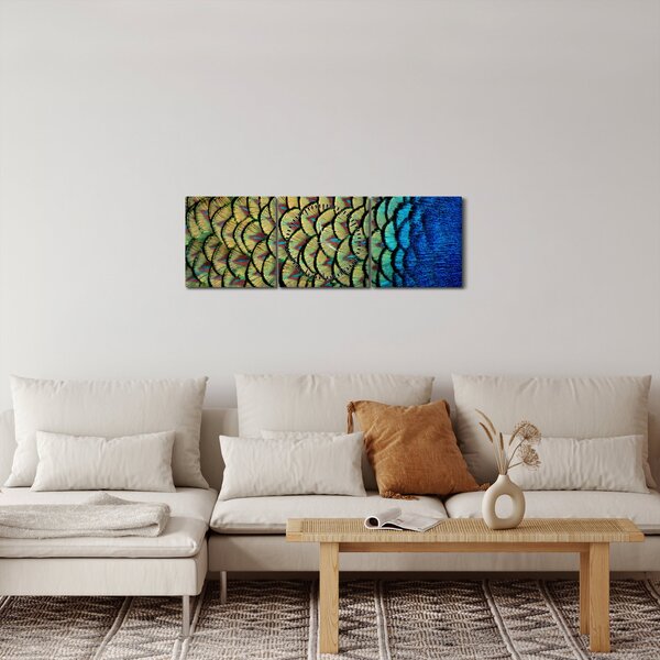 Obraz - Pawie pióra (z zegarem) (90x30 cm)
