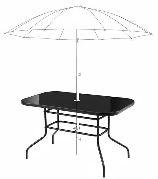 Duży szklany stół ogrodowy na taras balkon 120x70 czarny otwór na parasol