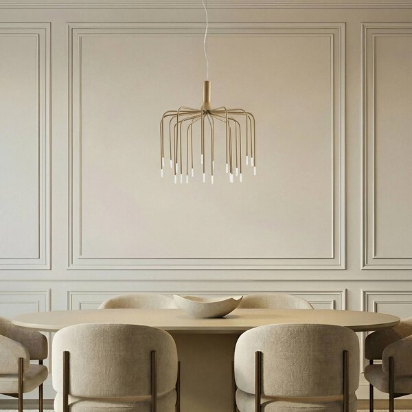 Lampa wisząca Ariadne Lucande, możliwość ściemniania, mosiężny / złoty, salon / jadalnia, metal, nowoczesny
