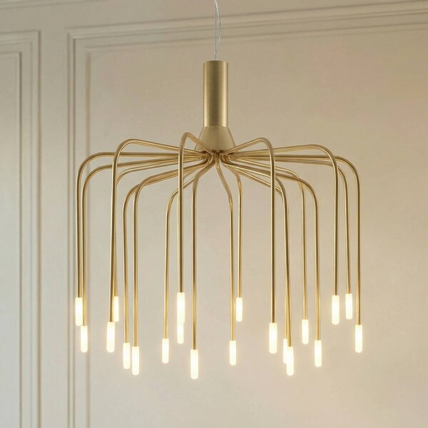 Lampa wisząca Ariadne Lucande, możliwość ściemniania, mosiężny / złoty, salon / jadalnia, metal, nowoczesny