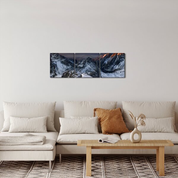 Obraz - Wschód słońca w górach (z zegarem) (90x30 cm)