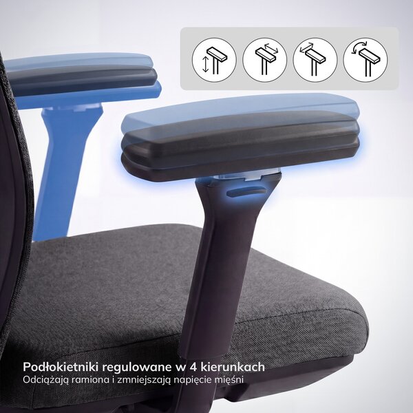 Regulowany fotel biurowy do pracy przy komputerze Vector, ciemnoszara tkanina