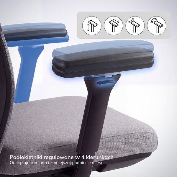 Regulowany fotel biurowy do pracy przy komputerze Vector, szara tkanina