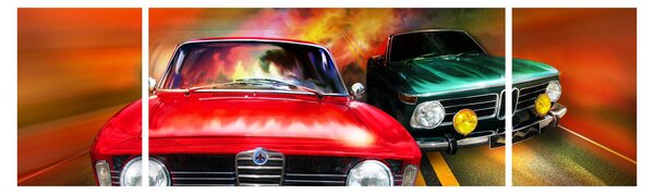 Obraz - Retro samochody wyścigowe (170x50 cm)