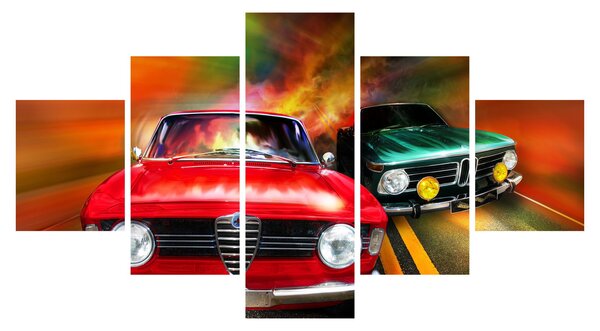 Obraz - Retro samochody wyścigowe (125x70 cm)