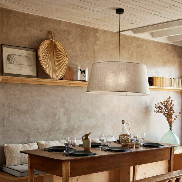 COREP Lampa wisząca Tambour, możliwość ściemniania, kremowy / amber, salon / jadalnia, tkanina / materiał / jedwab