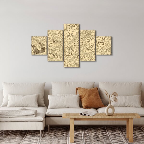 Obraz - Zabytkowa mapa, ilustracje (125x70 cm)