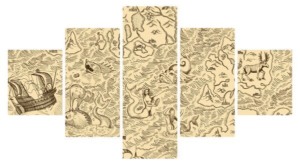 Obraz - Zabytkowa mapa, ilustracje (125x70 cm)