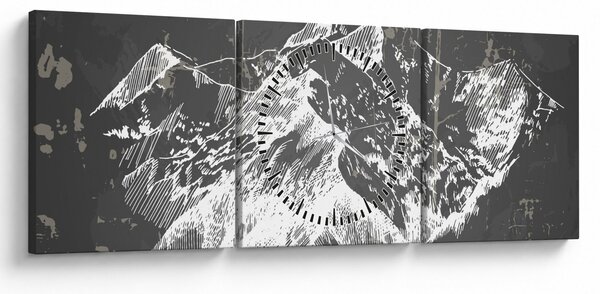 Obraz - Ilustracja gór (z zegarem) (90x30 cm)