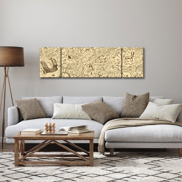 Obraz - Zabytkowa mapa, ilustracje (170x50 cm)