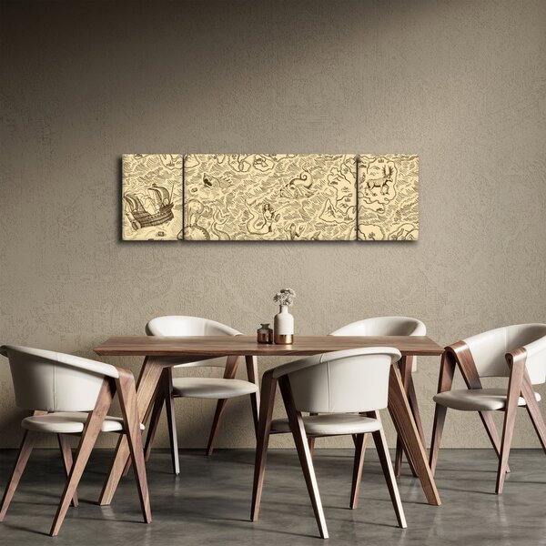 Obraz - Zabytkowa mapa, ilustracje (170x50 cm)