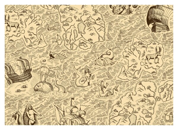 Obraz - Zabytkowa mapa, ilustracje (70x50 cm)