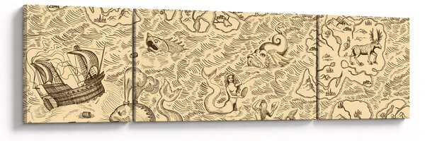 Obraz - Zabytkowa mapa, ilustracje (170x50 cm)