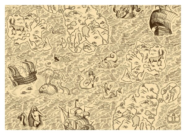 Obraz na szkle - Zabytkowa mapa, ilustracje (70x50 cm)