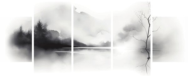 Obraz - Malowany tuszem krajobraz (125x70 cm)