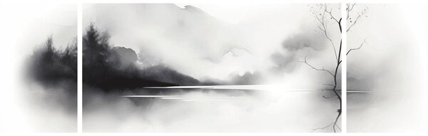 Obraz - Malowany tuszem krajobraz (170x50 cm)