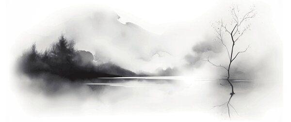 Obraz na szkle - Malowany tuszem krajobraz (70x50 cm)