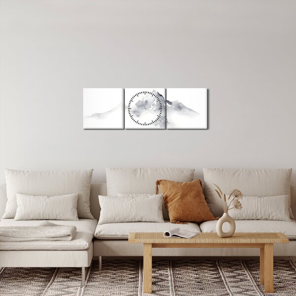 Obraz - Obraz gór namalowany tuszem (z zegarem) (90x30 cm)