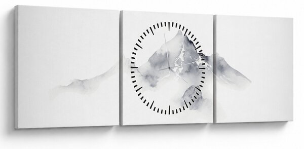 Obraz - Obraz gór namalowany tuszem (z zegarem) (90x30 cm)