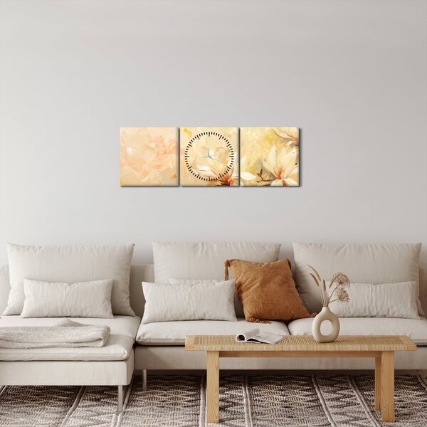 Obraz - Kwiaty (z zegarem) (90x30 cm)