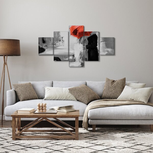 Obraz - Zakochana para pod parasolem, czerwony (125x70 cm)