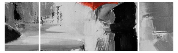 Obraz - Zakochana para pod parasolem, czerwony (170x50 cm)