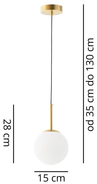 LAMPA WISZĄCA NOWOCZESNA ZŁOTO SZCZOTKOWANE BIAŁA KULA FREDICA 15