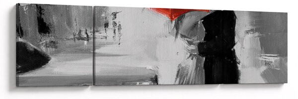 Obraz - Zakochana para pod parasolem, czerwony (170x50 cm)