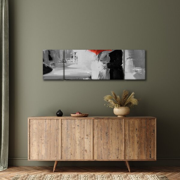Obraz - Zakochana para pod parasolem, czerwony (170x50 cm)