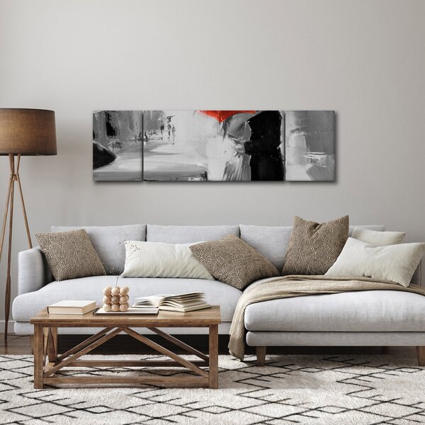 Obraz - Zakochana para pod parasolem, czerwony (170x50 cm)