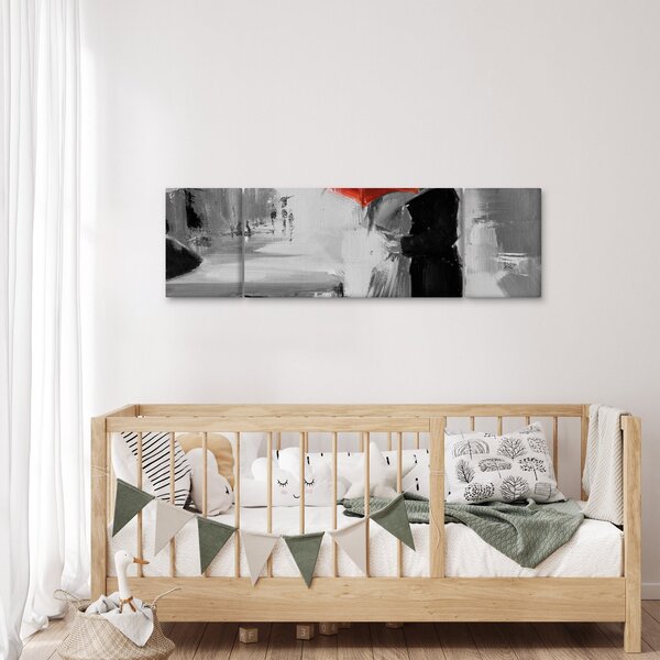Obraz - Zakochana para pod parasolem, czerwony (170x50 cm)