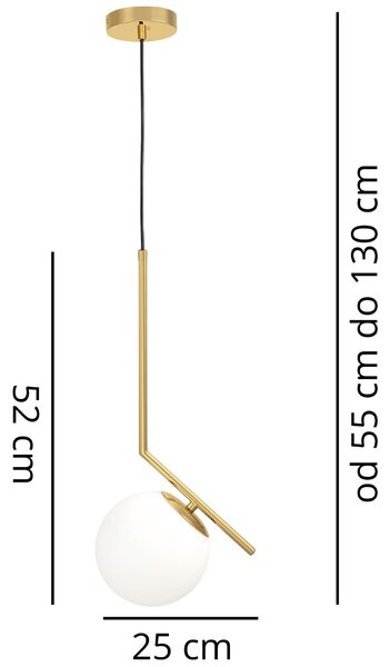 LAMPA WISZĄCA NOWOCZESNA ZŁOTO SZCZOTKOWANE BIAŁA KULA SORENTO 15