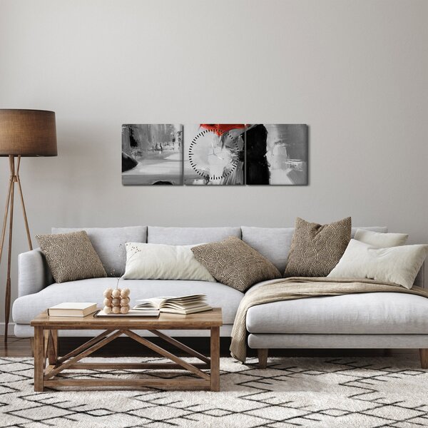 Obraz - Zakochana para pod parasolem, czerwony (z zegarem) (90x30 cm)