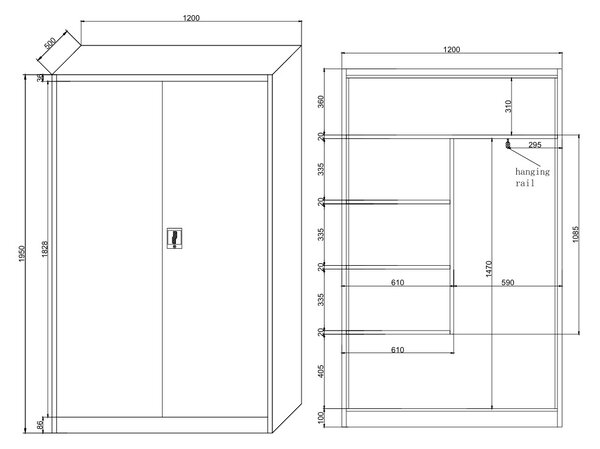 Uniwersalna szafka metalowa, 4 półki, 1950 x 1200 x 500 mm, niebieskie drzwi