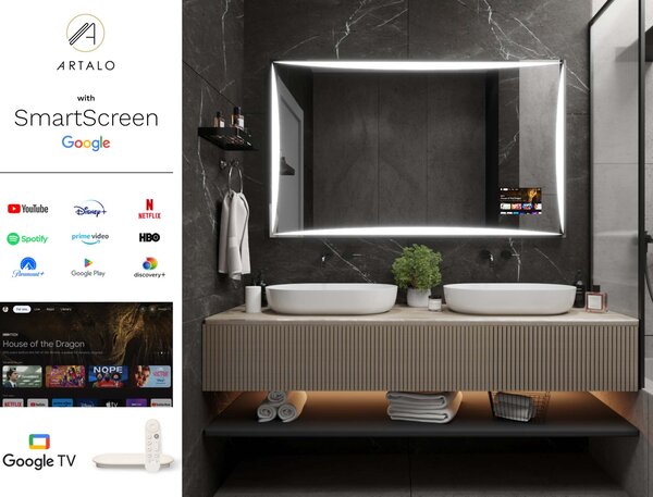 SMART LED lustro do łazienki z oświetleniem M5 premium + SmartScreen with Google TV