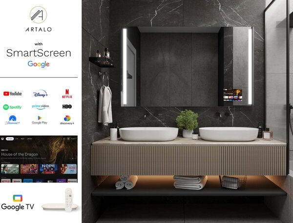 SMART LED lustro do łazienki z oświetleniem M4 premium + SmartScreen with Google TV