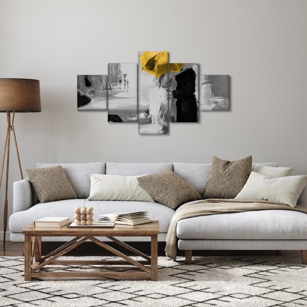 Obraz - Zakochana para pod parasolem, żółty (125x70 cm)