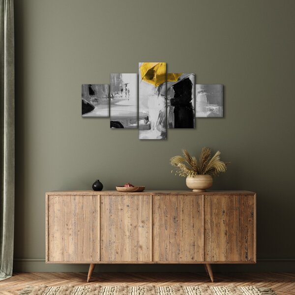 Obraz - Zakochana para pod parasolem, żółty (125x70 cm)