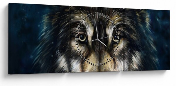 Obraz - Wilk (z zegarem) (90x30 cm)