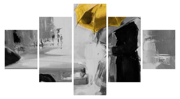 Obraz - Zakochana para pod parasolem, żółty (125x70 cm)