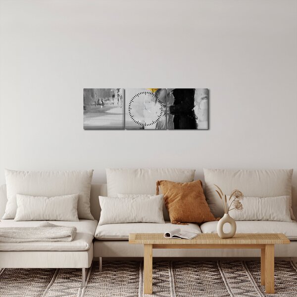 Obraz - Zakochana para pod parasolem, żółty (z zegarem) (90x30 cm)