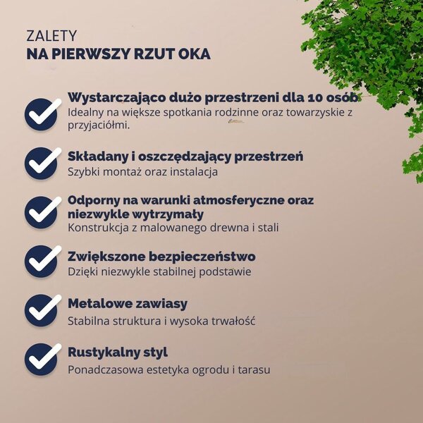 Składany zestaw piwny MAXI, 220cm, naturalny brąz Jurhan