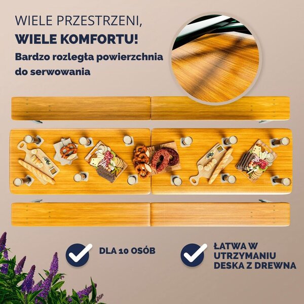 Składany zestaw piwny MAXI, 220cm, naturalny brąz Jurhan