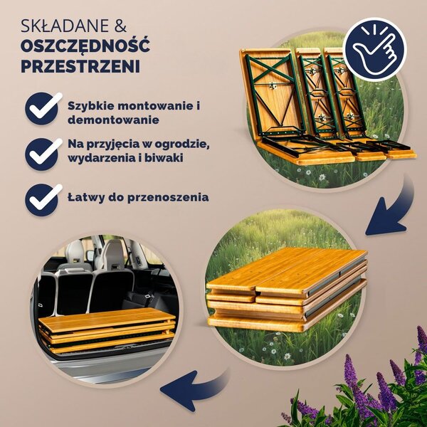 Składany zestaw piwny MAXI, 220cm, naturalny brąz Jurhan