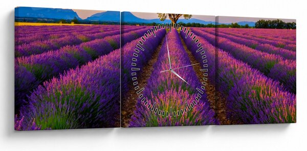 Obraz - Pole lawendy (z zegarem) (90x30 cm)
