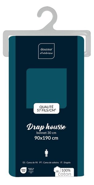 Morskie bawełniane prześcieradło z gumką 90x190 cm Lina – douceur d'intérieur
