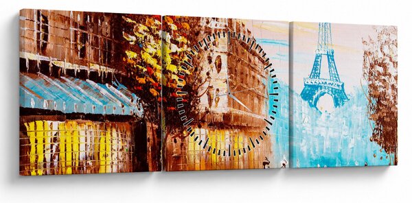 Obraz - Deszczowa pogoda i wieża Eiffla (z zegarem) (90x30 cm)